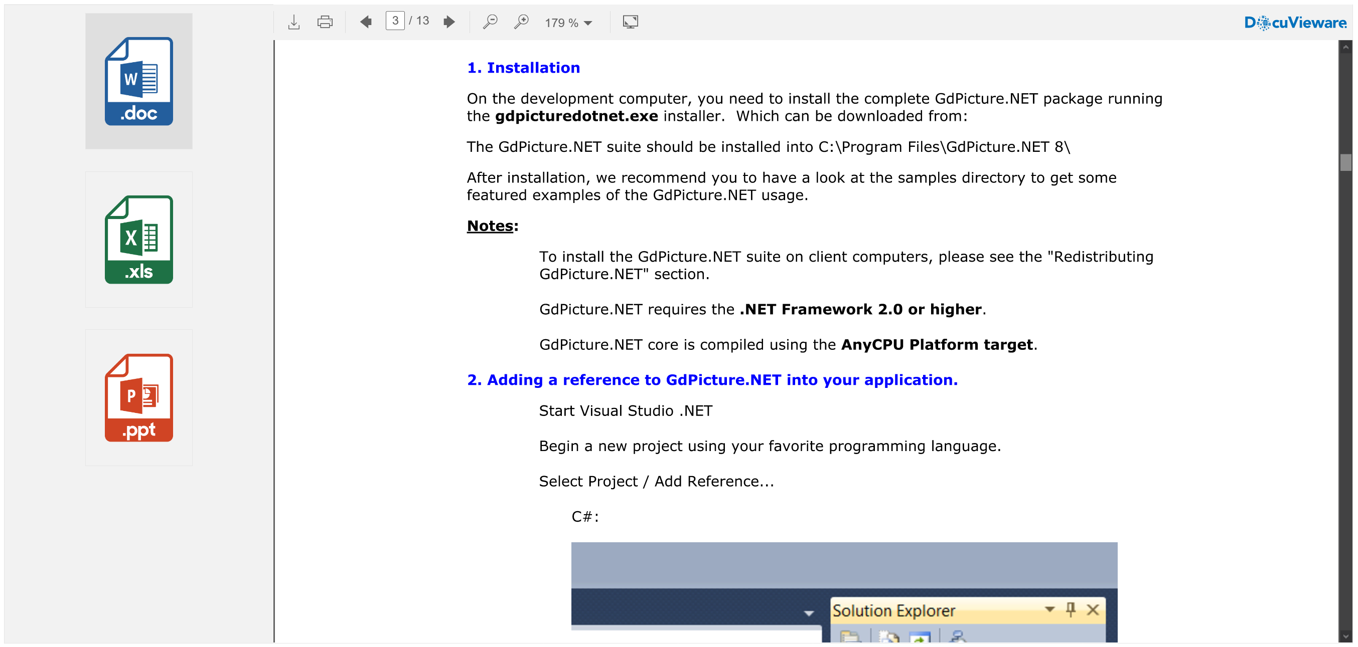 Screenshot MS Office Binary Formats DocuVieware Viewer Preview